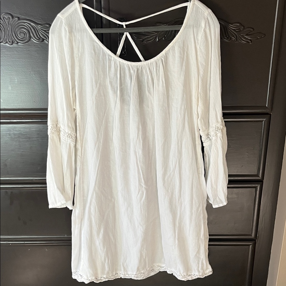 Aerie- White Peasant swimsuit coverup  with Crochet Trim